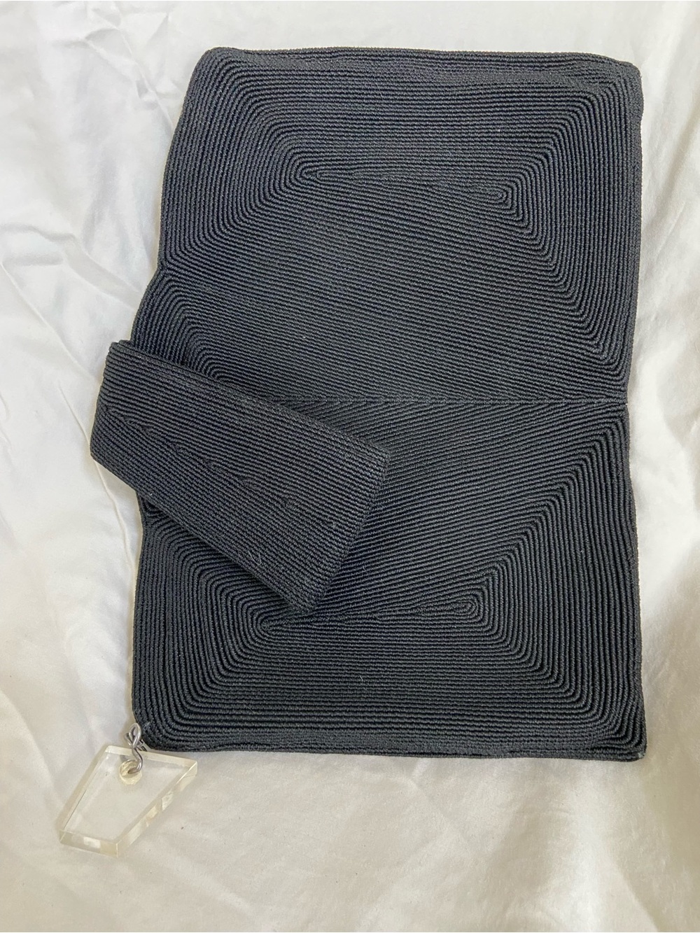 Vintage 1940s Genuine Corde AB Handbag Black Art Deco Lucite Zipper Pull Purse